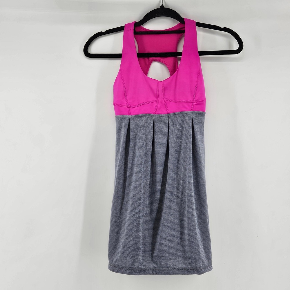 Lululemon No Limit Tank Top Pink Grey Built-in Bra Keyhole Back Yoga‎ Gym Size 6